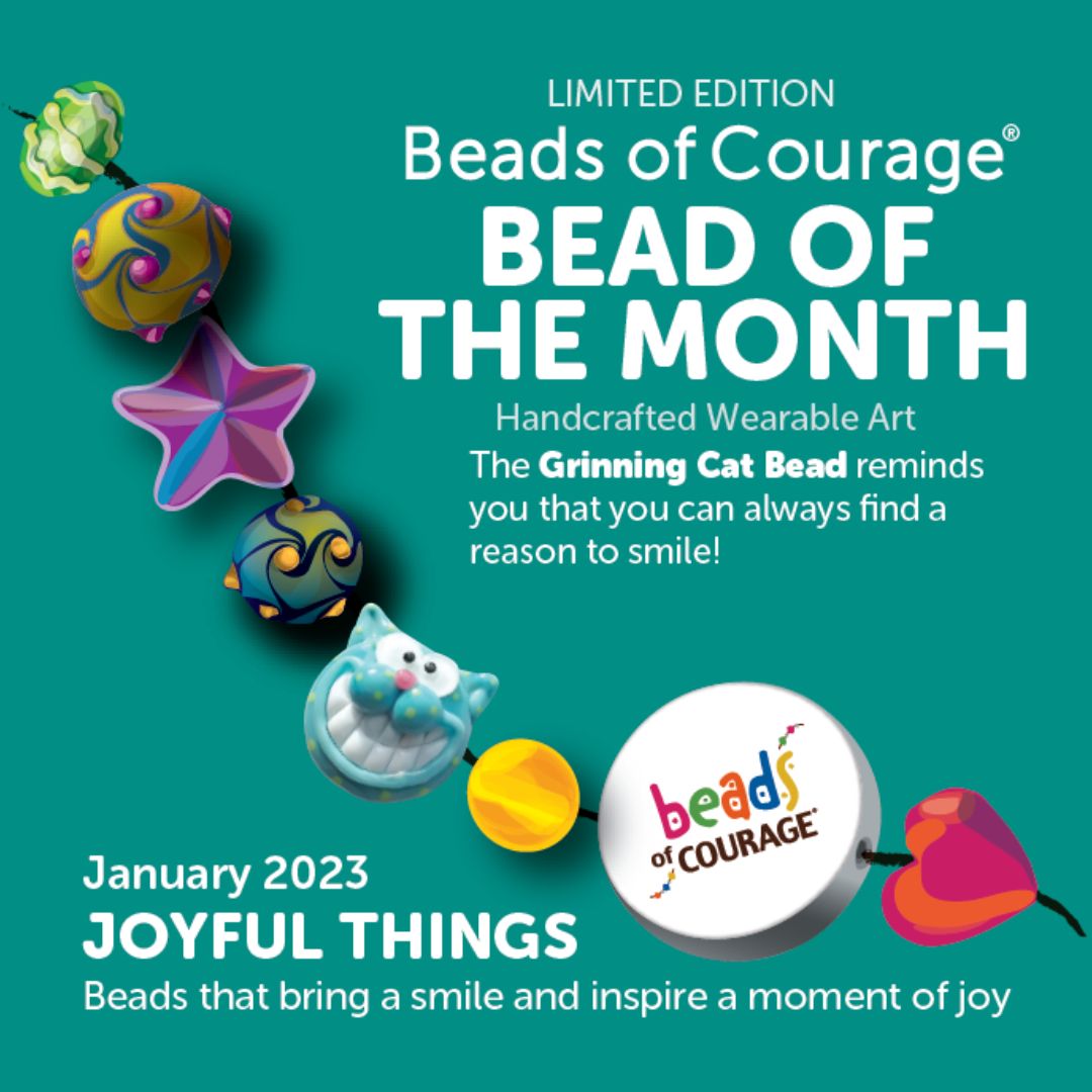 January 2023 Bead of the Month - The Grinning Cat bead reminds you that you  can always find a reason to smile! #BOM15001p